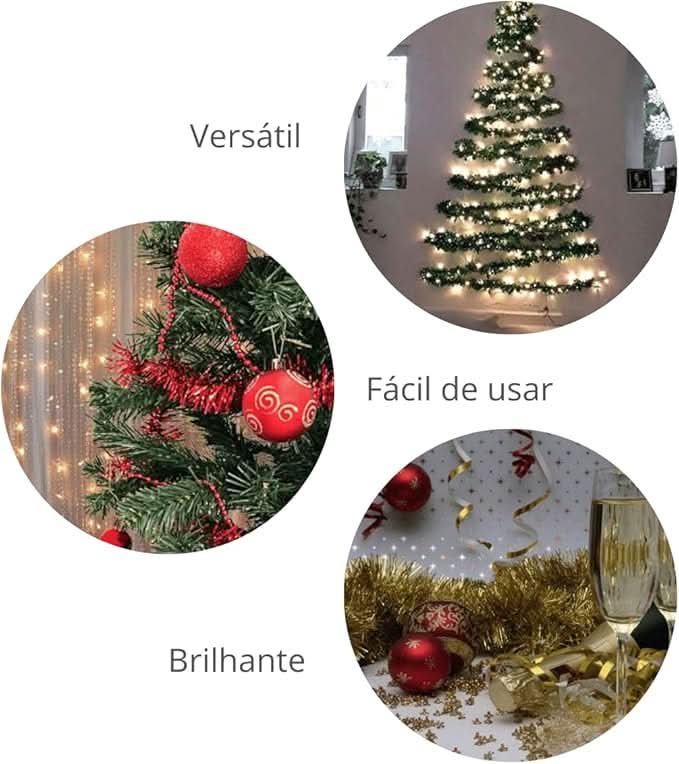 Kit 10 Festão Metalizado 7 Fitas 5cm X 2 Metros Decoração Natalina Enfeite Natal Festa (Vermelho)