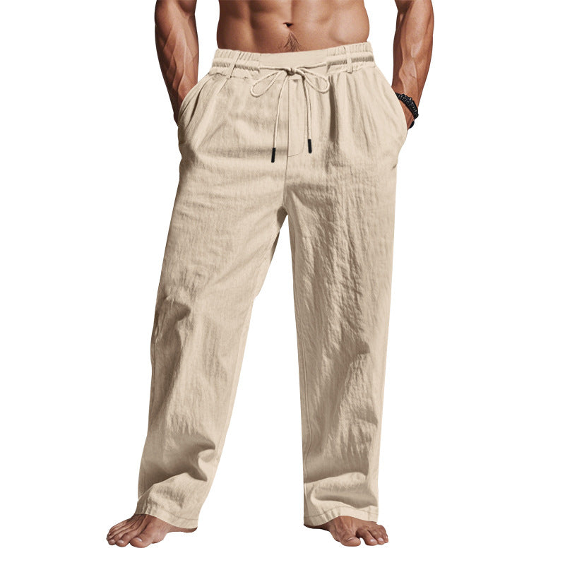 Pantalon en lin confortable et léger à cordon pour homme