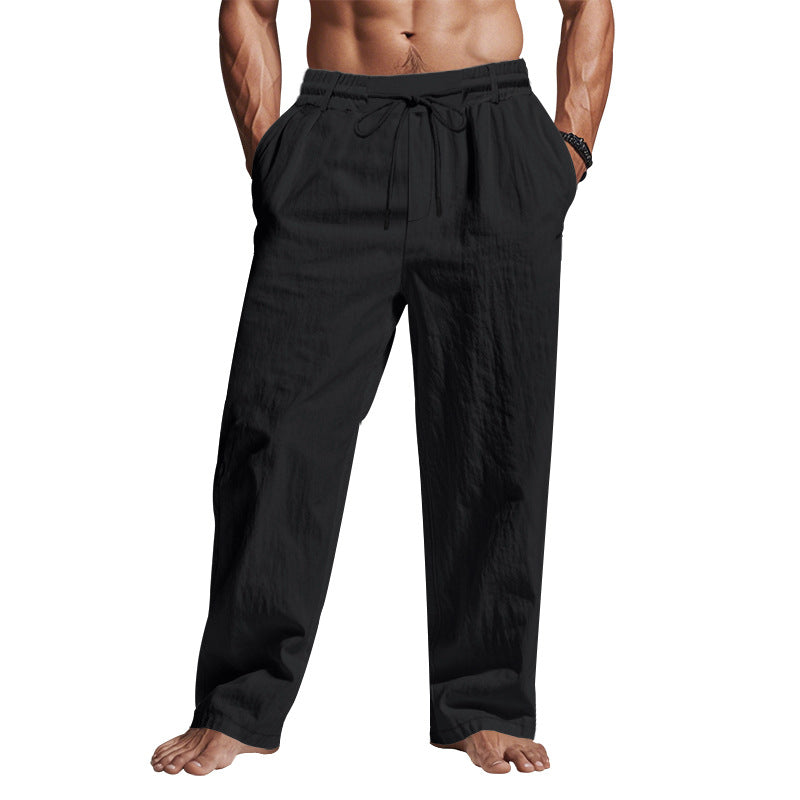 Pantalon en lin confortable et léger à cordon pour homme