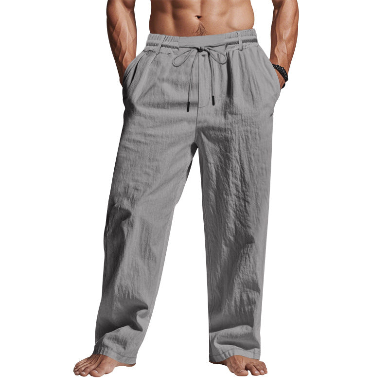 Pantalon en lin confortable et léger à cordon pour homme