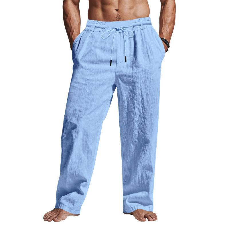 Pantalon en lin confortable et léger à cordon pour homme