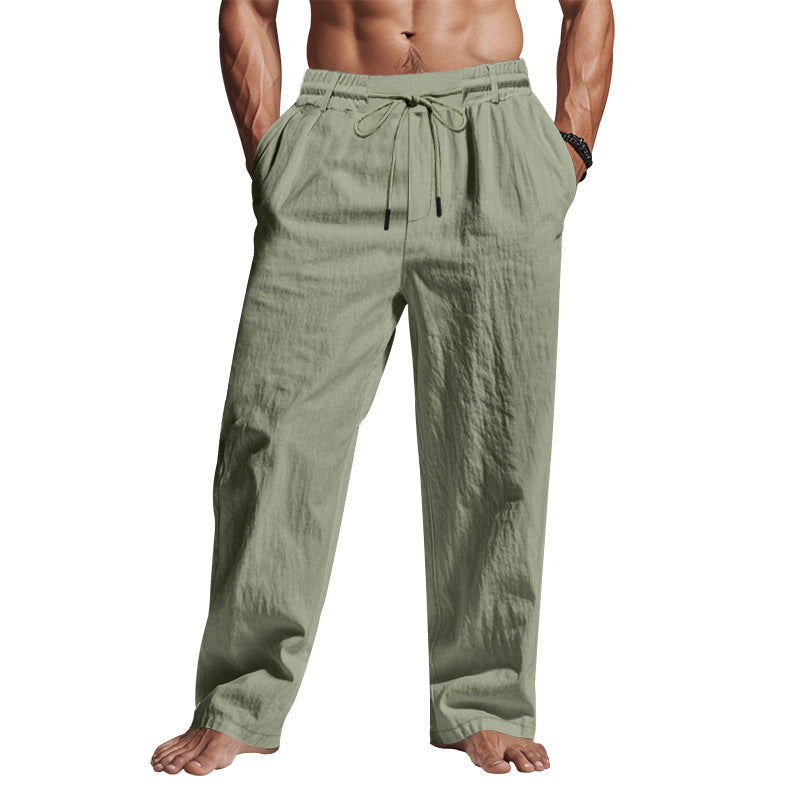 Pantalon en lin confortable et léger à cordon pour homme