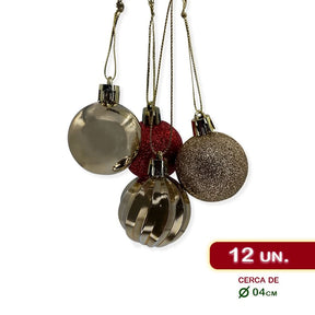 Kit Enfeites de Natal Bolas Estrela Dourado e Vermelho Completo