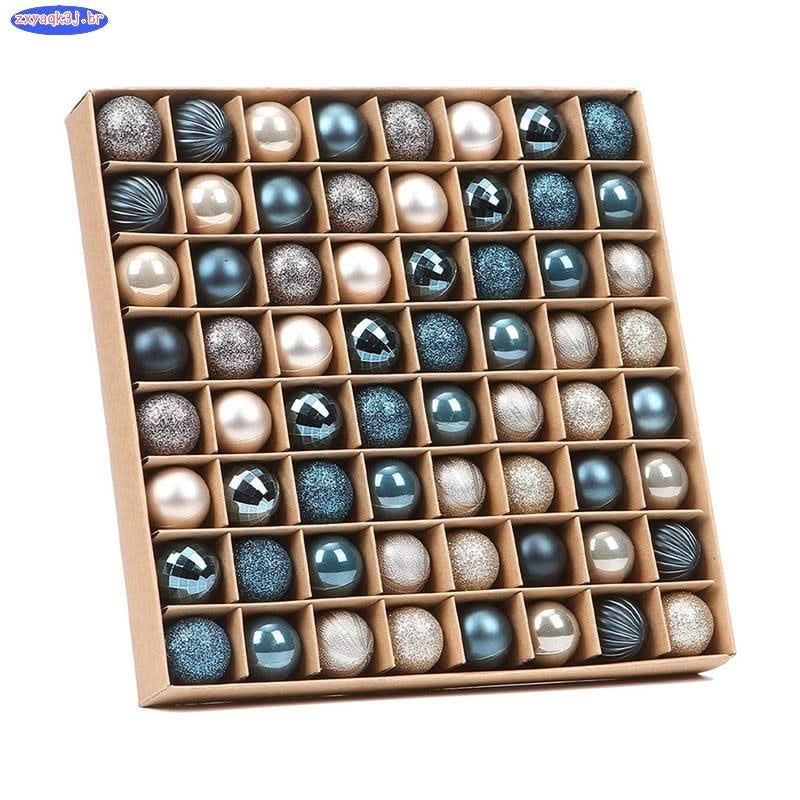 64 Peças Decoração De Natal Bolas Ouro Azul